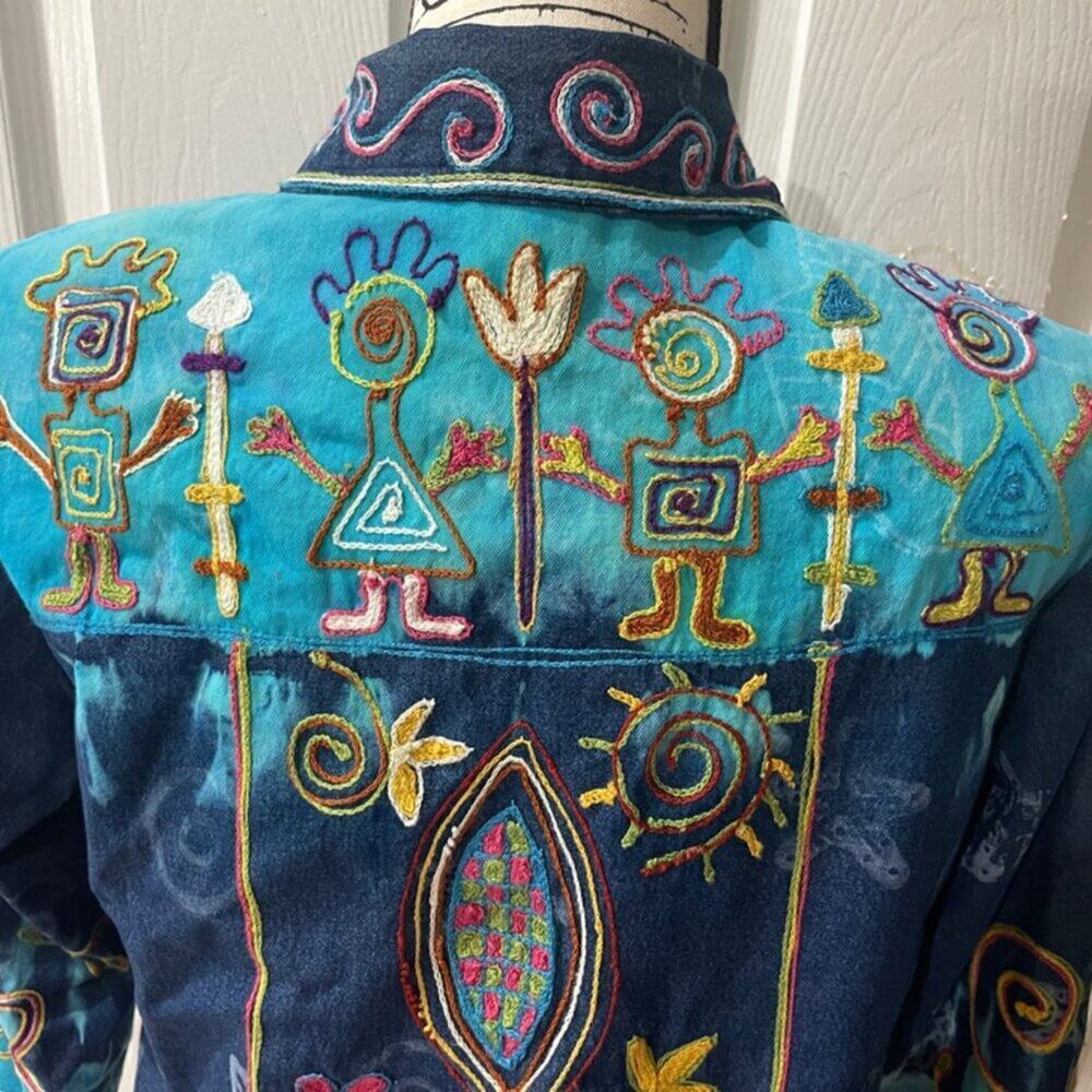 Y2K 90'S SANDY STARKMAN JACKET DEMIN TRIBAL EMBROIDERED SZ S HIPPIE BOHO CORE - Picture 5 of 16